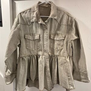 Women's Tan Denim ruffle Jacket